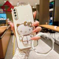 เคสมือจับสำหรับโทรศัพท์มือถือตั้งกระจกแต่งหน้า Hello Kitty 3มิติลายการ์ตูนน่ารักสำหรับ Samsung กาแล็คซี่ A50 A50S A30S A54 A10 M10 A11 M11 A12 M12 M22 M21 M23 M53ฝาหลัง + สร้อยข้อมือคลื่น