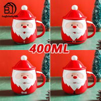 ถ้วยเซรามิกซานตาคลอสการ์ตูนสุดสร้างสรรค์400มล. พร้อมถ้วยช้อนตักชาแบบพกพาแก้วกาแฟถ้วยของขวัญคริสต์มาส