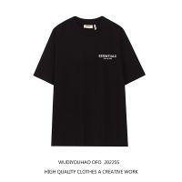 FEAR OF GOD เสื้อยืดแขนสั้นสะท้อนแสง,เส้นคู่ฉลากขนาดเล็กผู้ชายและผู้หญิงหมอกไฮสตรีททรงหลวม