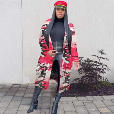 Camouflage Trench Jacket Women 2020 Plus Size Clothing Letter Print Coat Streetwear Long Style Crop Top Wholesale Dropshipping