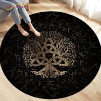 〖Queena carpet〗พรมพรมทรงกลมลายต้นไม้ Viking Valknut Yggdrasil,พรมสำหรับตกแต่งห้องนอนสำหรับห้องนั่งเล่นพรมเช็ดเท้ากันลื่นพรมเช็ดเท้า