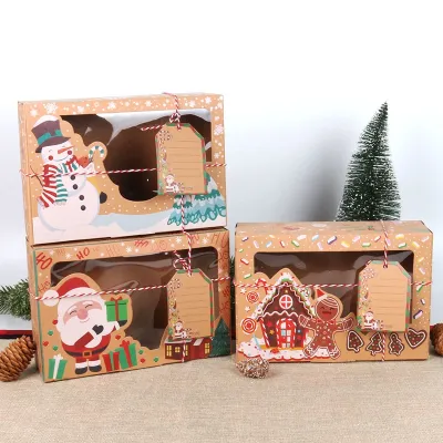 3/6/12pcs Christmas Cookie Box Kraft Paper Santa Candy Gift Boxes Bags Food Packaging Box Christmas Party Kids New Year Navidad