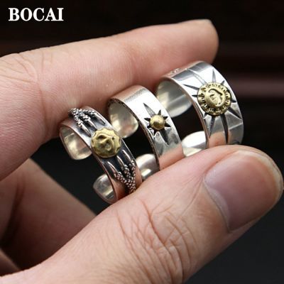 BOCAI ใหม่จริง S925เครื่องประดับเงินสเตอร์ลิงวินเทจไทยชายและหญิงแหวนพังก์แนวโน้มของขวัญวันเกิด