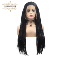 Gossamelle Natural Black Synthetic Lace Front Wigs Braided Box Braids Wigs For Women With Baby Hair African American Gift ของขวัญ