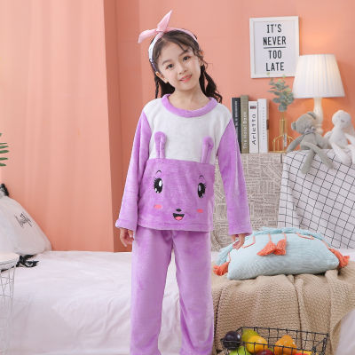 3-12 Year Wear BIG Girl Winter Long Sleeve Flannel Pajamas Sets Cute Print Girl Sleepwear Set Kid Home Wear Childrens Day Gifts