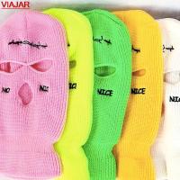 NOT NICE Embroidery Three-hole Cap Balaclava Knit Hat Army Tactical CS Winter Ski Riding Beanie Prom Party Warm