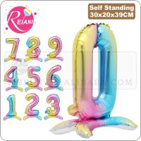 【DT】hot！ 16 inch standing gradient digital number rainbow balloon wedding anniversary birthday party banquet decoration aluminum balloons