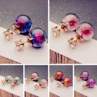 DD Store Glass Ball Broken Diamond Dried Flower Earrings Personality Double-sided Ball Earrings