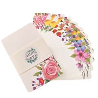 FORTUNESS 50pcs Handmade Flower Message Wedding Postcards Party Supplies Greeting Cards Scrapbook Paper Card Invitation Cards