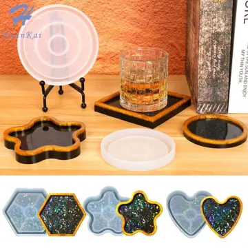 Silicone Coaster for Resin Casting,Epoxy Resin Coaster Kit Including 8 Pcs  Coasters and 2 Pcs Holders