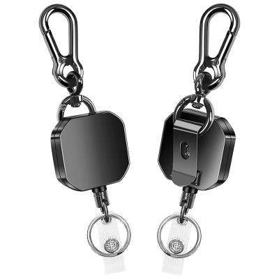 Keychain Heavy Duty Metal ID Badge Holder Key Reel Carabiner Keychain with Belt Clip