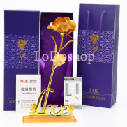 Hộp quà hoa hồng 3D mạ vàng 24K kèm hộp và đế chữ love