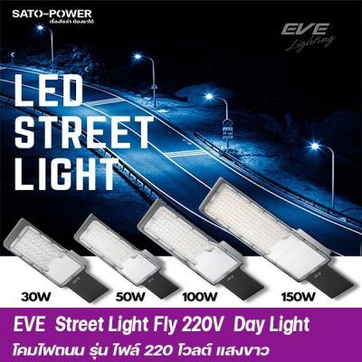 EVE LED Street Light Fly โคมถนนแอลอีดี ติดกำแพง ริมรั้ว แสงแสงขาว พร้อมขายึดในกล่อง ขนาด 30, 50, 100 และ 150 วัตต์