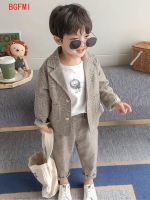 Spring Autumn children 39;s clothing Suit Kids Clothes Boys V-Neck Tops pants 2 piece set Plaid Formal wear 2-10Y Thin Outerwear