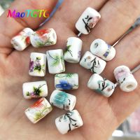 20pcs Beautiful Applique Ceramic Beads For Jewelry Making Necklace Bracelet 10x8mm Decal Barrel Shape Ceramic Beads Wholesale