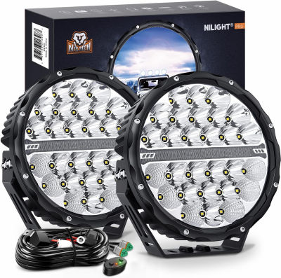 Nilight 9 Inch Round Offroad LED Driving Lights with DRL 2PCS 140W 15560LM IP68 Spot Flood Combo Work Light with 12AWG DT Connector Wiring Harness Kit for 4x4 Jeep Truck ATV UTV SUV, 5 Year Warranty 9Inch Lights 2Pcs+Wiring harness