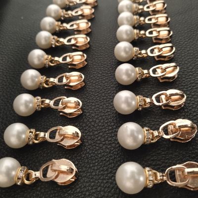 10PCS 3/5 Decorative Pearl Zipper Sliders Head Golden Zipper Puller For Bags Clothes Shoes DIY Crafts Pendant Ornaments