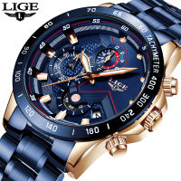 LIGE 2022 New Fashion Mens Watches with Stainless Steel Top nd Luxury Sports Chronograph Quartz Watch Men Relogio Masculino