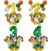 18/35Pcs Jungle Balloons Safari Gold Number Balloons for Jungle Safari Birthday Party Decoration Kids 1 2 3 Years Birthday Decor