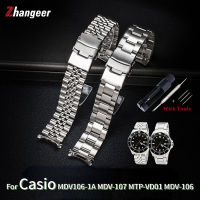 Zhangeer สายรัดข้อมือแท่งสแตนเลสสตีลสำหรับ Casio MDV106-1A MDV-107 MTP-VD01 MDV-106D สแตนเลสอุปกรณ์นาฬิกาสายรัดข้อมือสายข้อมือโลหะเปลี่ยนสายรัดนาฬิกา20มม. 22มม. พร้อมเครื่องมือ