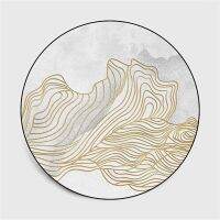 Korean Round Rug Abstract Golden Stripes Living Room Sofa White Carpet Kids Bedroom Game Curtain Decoration Non-slip Floor Mat