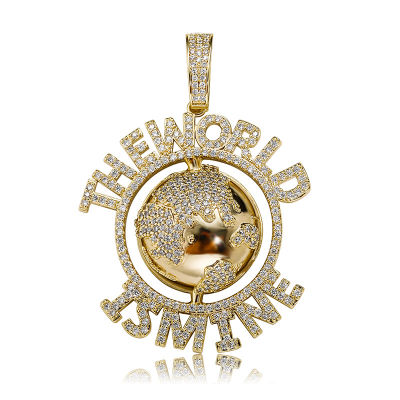 Hip Hop Earth Pendant The World Is Mine Necklace With Tennis Chain Fashion CZ Stone Mens Jewelry