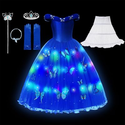 Disney Cinderella Costume Led Light up Girls Princess Cosplay Dress Halloween Party Costume Kids Birthday Wedding Gown