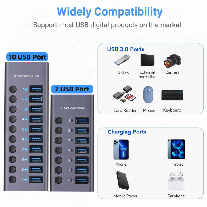 โลหะ-usb-3-0-hub-usb-splitter-4-7-10-พอร์ตใช้อะแดปเตอร์หลาย-expander-2-0-hub-พร้อมสวิทช์สำหรับแล็ปท็อป-accessoriess-kdddd