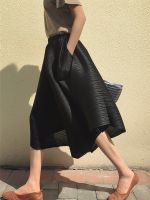 Issey Miyake Senior Feeling Black Pleated Pleated Skirts Female Summer Wide-Legged Pants Leisure Divided Skirts The Tide Of New Chinese Style Dress