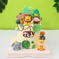 New Forest Animal Giraffe Lion Elephant Cartoon Cake Topper Kids 1st Birthday Party Cupcake Decorations Jungle Themed Cute Gifts