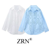 ZRN เสื้อเบลาส์กระดุมแถวเดียวปักลายแฟชั่นสำหรับผู้หญิงเสื้อเสื้อคอยาวเก๋ไก๋สำหรับผู้หญิงแนววินเทจรูเเข็ง