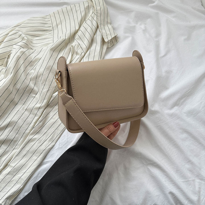 กระเป๋าถือมีฝาปิดกระเป๋าหนัง-pu-กระเป๋าสะพายไหล่สีทึบสำหรับผู้หญิงกระเป๋าใต้วงแขนมือจับเสื้อยอดนิยมดีไซน์ย้อนยุค