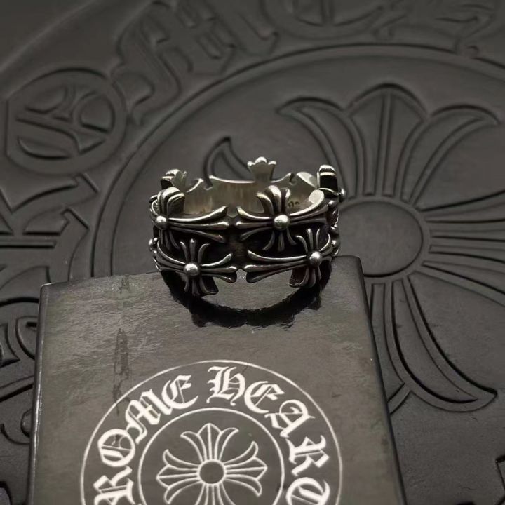 chrome-cool-hearts-แหวนสำหรับผู้ชายและผู้หญิงแหวนพังค์ฮิปฮอปย้อนยุคสองชั้นแบบไม่สม่ำเสมอ
