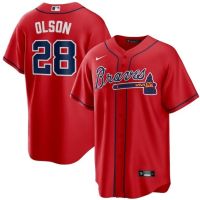 เสื้อเจอร์ซี่ปักลายสำหรับผู้ชายเสื้อกีฬาเบสบอล Braves28 Atlanta Braves Jersei Bisbol มืออาชีพจาก Us