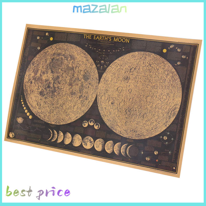 mazalan-tie-ler-กระดาษย้อนยุคขนาดใหญ่โลกดวงจันทร์แผนที่โปสเตอร์ผนัง