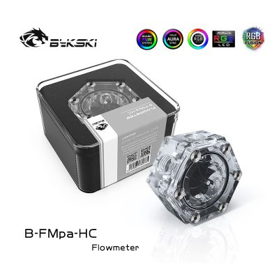 Bykski Hexagon Flowmeter RGB Lighting Water Cooling System A-RGB อะคริลิค5V Water Flow Sensor Transperant Cooler B-FMpa-HC