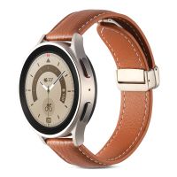 สายรัดนาฬิกาหนังแท้หัวเข็มขัดพับได้5เส้นของ Samsung Galaxy Watch (สีน้ำตาล)