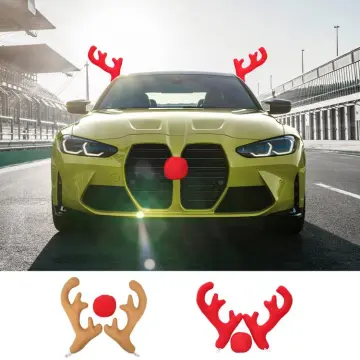 Car Reindeer Antler Decorations,Vehicle Xmas Decorations Auto Decoration  Reindeer Kit with Jingle Bells Rudolph Reindeer Red Nose and Tail for Car