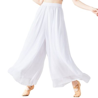 กางเกงขาม้าชีฟองสำหรับผู้หญิงชุดเต้นรำแบบคลาสสิกสองชั้นแบบหลวมทันสมัยกางเกงเต้นรำสวมใส่เอวสูง Uiy-05