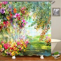Art Flower Shower Curtain No Punching Bath Curtains With 12 Hooks Waterproof Mildew Proof 3D Print Polyester Shower Curtains