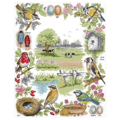 DIY Cross Stitch Counted Kit Stamped Kit 14CT Pre-Printed Fabric Embroidery Crafts Needlepoint Kit(the Ecology of Birds)