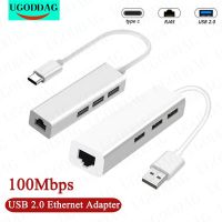 New Hot 3 Ports HUB Lan Ethernet Adapter For Network Card RTL8152 Android Win Portable 100Mbps USB 2.0/USB C To RJ45 Converter  USB Network Adapters