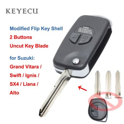 Keyecu เคสซองใส่กุญแจรถยนต์ดัดแปลงรีโมทพลิกพับได้2ปุ่มสำหรับ Suzuki Vitara Swift Ignis SX4 Liana Alto