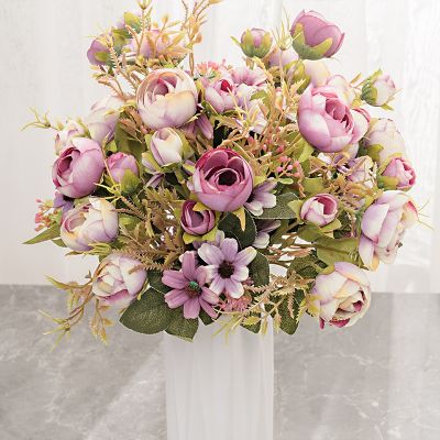【YF】◄  Silk Pink Artificial Flowers Bouquet Plastic Accessories Room Wedding Table Decoration FakeTH