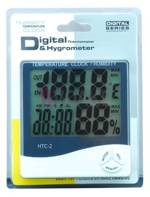 เครื่องวัดอุณหภูมิ ความชื้น และเวลา แสดงหน้าจอแบบดิจิตอล รุ่น HTC-2