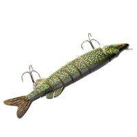 3X 20cm 40G Lifelike Multi-Jointed 8-Segement Pike Muskie Fishing Lure Swimbait Crankbait Hard Bait Fish Hook ArmyGreen