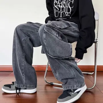 YY-Rui Men's Boy Baggy Loose Fit Hip Hop Black Denim Long Casual Pants Jeans  - Black - : Amazon.co.uk: Fashion