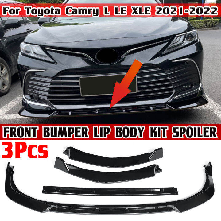 3pcs Glossy Black Luxury Style Car Front Lip Chin Bumper Spoiler 