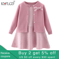 Autumn childrens baby sweater knitting long sleeve dress Christmas Day party girls plaid sweater coat Plaid vest suit dress