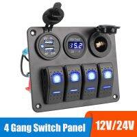 4 Buttons Rocker Switch Panel Voltmeter USB Chargers 3.0 Light Toggle 12V 24V Accessories for Boat Marine Car RV Camper Caravans Ceiling Lights